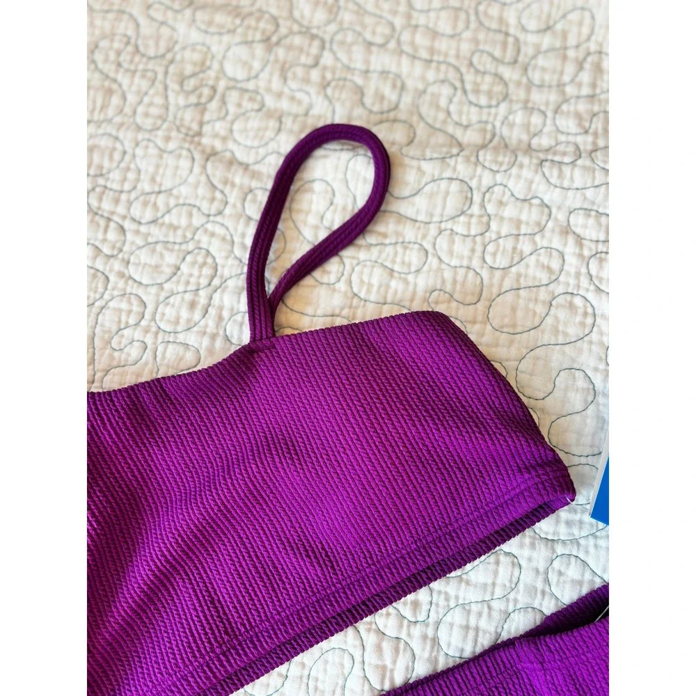 DSG Girls XL Vibrant Violet Smocked One Shoulder High Waisted Bikini Set